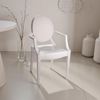 Hivvago Lily Outdoor Dining Armchairs Set Of 4, Round Backrest, White Plastic