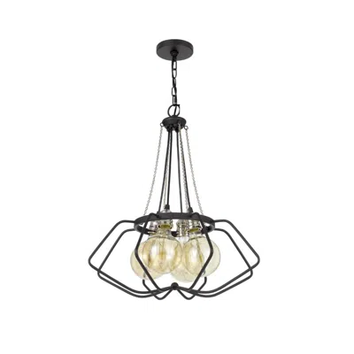 Hivvago Lima 22 Inch Chandelier W 4 Light Bulbs, Black Metal Cage Design