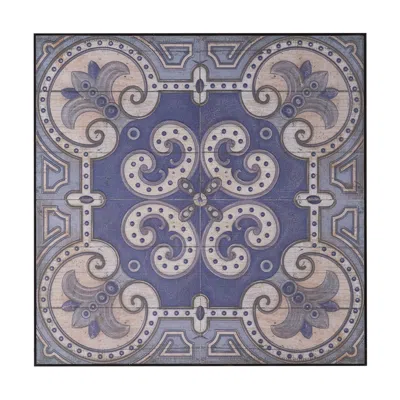 Hivvago Lina 48 Inch Bordered Wall Art Tile, Square, Floral Mandala, Blue, Ivory