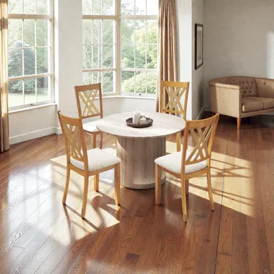 Hivvago Linen-covered Wooden Dining Chairs For 4 With Durable Rubberwood Base In Brown