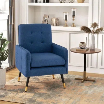 Hivvago Linen Fabric Accent Chair With Removable Seat Cushion-blue