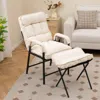 Hivvago Linen Fabric Modern Accent Chair With Ottoman And Adjustable Backrest-beige