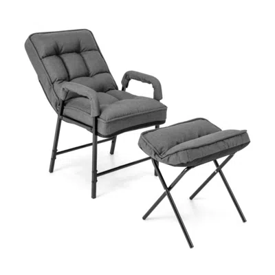 Hivvago Linen Fabric Modern Accent Chair With Ottoman And Adjustable Backrest-gray