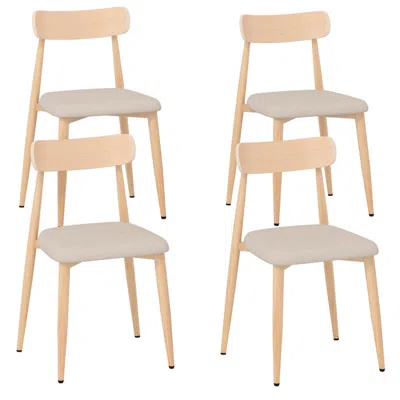 Hivvago Linen Fabric Upholstered Modern Dining Chair Set Of 4 With Padded Seat And Curved Back