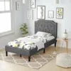 Hivvago Linen Twin Upholstered Platform Bed With Frame Headboard Mattress Foundation