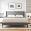 Hivvago Linen Upholstered Platform Twin/queen Bed Frame With Wingback Headboard-queen Size