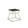 Hivvago Lio 18 Inch Side End Table, Black Marble Top, Gold Open Hourglass Frame In Gold