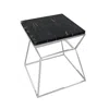 Hivvago Lio 18 Inch Side End Table, Black Marble Top, Silver Open Hourglass Frame