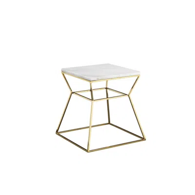 Hivvago Lio 18 Inch Side End Table, White Marble Top, Gold Open Hourglass Frame