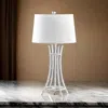 Hivvago Lisi 29 Inch Table Lamp, White Shade, Silver Mettalic Bamboo Style Base In White