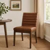 Hivvago Lissa Dining Chair, Channel Stitching, Brown Polyester Cushions, Wood Legs