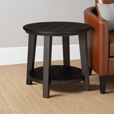 Hivvago Liu Side End Table W Bottom Shelf, 26 Inch Round Cherry Brown Plank