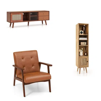 Hivvago Living Room Bundle: Tv Stand Storage Cabinet And Accent Chair In Brown