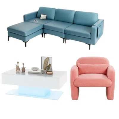 Hivvago Living Room Deluxe Furniture Set-accent Chair+modular L-shaped Sectional Sofa+led Coffee Table In Multi