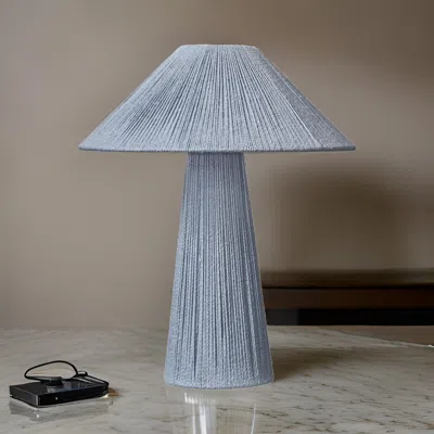 Hivvago Liya 18 Inch Table Lamp, Cone Shade And Tapered Base, Textured Blue Finish