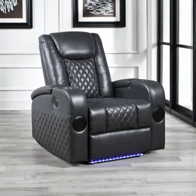 Hivvago Liza Power Motion Recliner Chair, Bluetooth Usb, Gray Faux Leather In Black