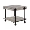 Hivvago Loak 24 Inch Side End Table, Plank Design, Caster Wheels, Brown, Black In Gray