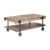 Hivvago Loak 47 Inch Coffee Table, Brown Plank Top, Bottom Shelf, Wheels, Black