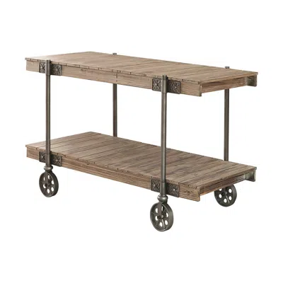 Hivvago Loak 47 Inch Sofa Table, Plank Design, 1 Shelf, Wheels, Brown, Black