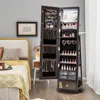 Hivvago Lockable 360â° Swivel Jewelry Cabinet With Full-length Mirror Led Lights-dark Brown