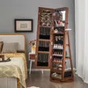 Hivvago Lockable 360â° Swivel Jewelry Cabinet With Full-length Mirror Led Lights-walnut