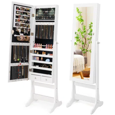 Hivvago Lockable Freestanding Jewelry Cabinet Armoire With Full-length Mirror And Lights In Multi