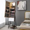 Hivvago Lockable Freestanding Jewelry Organizer With Full-length Frameless Mirror-rustic Brown
