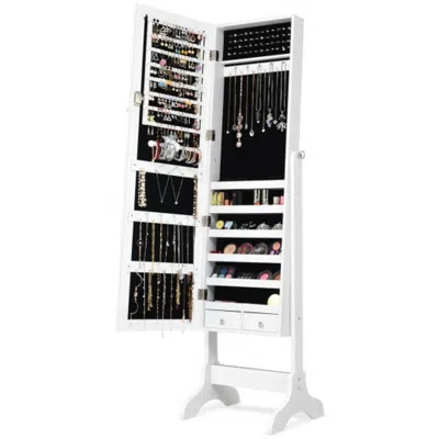 Hivvago Lockable Mirrored Jewelry Cabinet Armoire Storage Organizer Box-white
