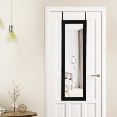 Hivvago Lockable Wall Door Mounted Mirror Jewelry Cabinet W/led Lights-black