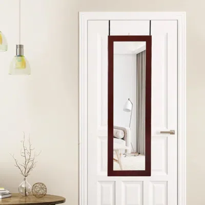 Hivvago Lockable Wall Door Mounted Mirror Jewelry Cabinet W/led Lights-brown