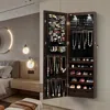 Hivvago Lockable Wall Mount Mirrored Jewelry Cabinet With Led Lights-brown
