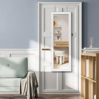 Hivvago Lockable Wall Mount Mirrored Jewelry Cabinet With Led Lights-white
