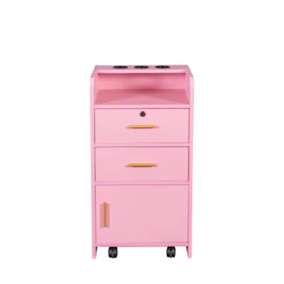 Hivvago Locking Beauty Salon Storage Cabinet Hair Dryer Holder With Drawer In Pink