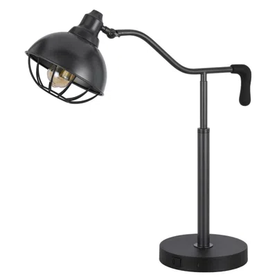 Hivvago Loga 27 Inch Desk Lamp W Adjustable Cage Style Shade, Black Iron