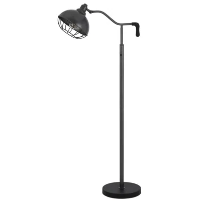 Hivvago Loga 56 Inch Floor Lamp With Adjustable Cage Style Shade, Black Iron