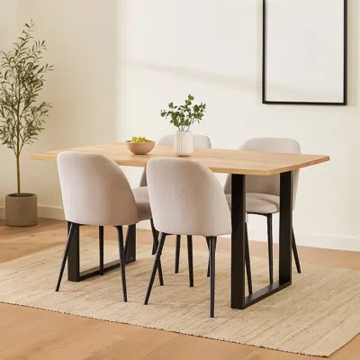 Hivvago Logan Dining Table, Rectangular Brown Wood Top, Black Iron Legs, 55 Inch