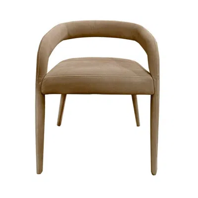 Hivvago Lon 23 Inch Dining Chair, Cushioned Seat, Curved Open Back, Beige Polyester In Brown