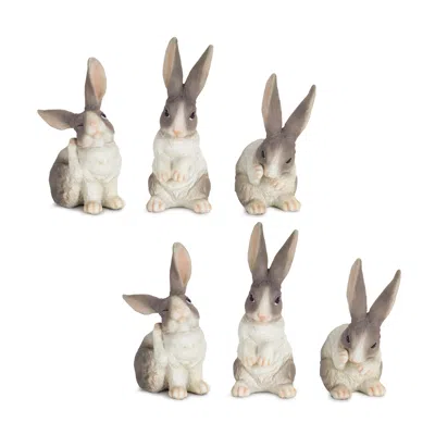Hivvago Long Ear Rabbit Figurine (set Of 6) In Gray