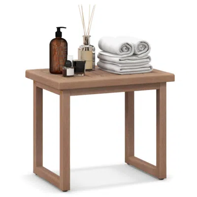Hivvago Long Natural Wood Bath Spa Stool With Non-slip Foot Pads For Elderly In White