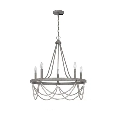 Hivvago Lony 26 Inch Chandelier With White Beaded Candelabra Design, Metal In Gray