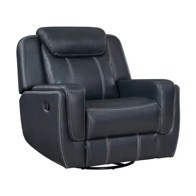 Hivvago Louise 40 Inch Swivel Glider Manual Recliner Chair, Blue Faux Leather In Black