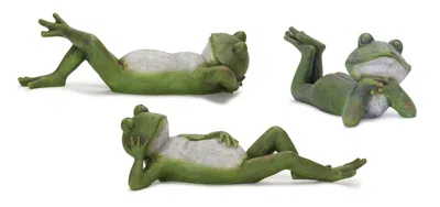 Hivvago Lounging Garden Frog Figurine (set Of 3) In Green