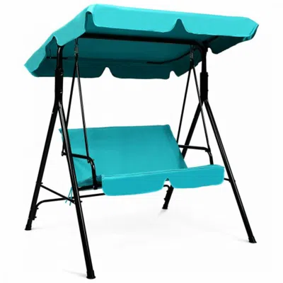 Hivvago Loveseat Cushioned Patio Steel Frame Swing Glider-brown In Blue