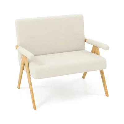 Hivvago Loveseat Sofa With Armrests And Wooden Legs In White