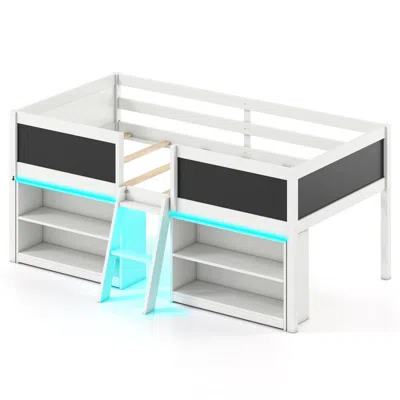 Hivvago Low Loft Bed With Led Lights Kid's Cabin Bed With Bookcases In White