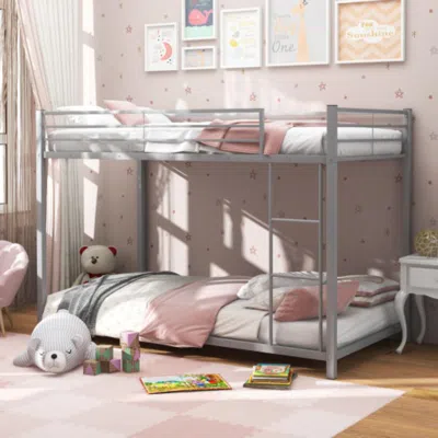 Hivvago Low Profile Twin Over Twin Metal Bunk Bed With Full-length Guardrails-silver