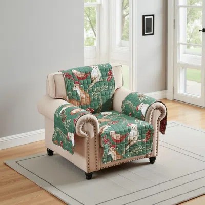 Hivvago Lowa Armchair Slipcover, Reversible Polyester, Green Red Festive Theme
