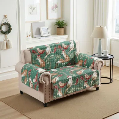 Hivvago Lowa Loveseat Slipcover, Reversible Polyester, Green Red Festive Theme