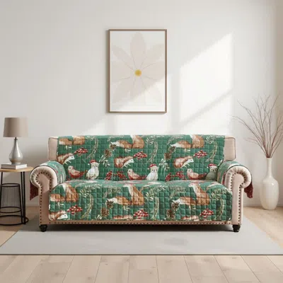 Hivvago Lowa Sofa Slipcover, Reversible, Polyester, Green, Red Festive Theme In Multi