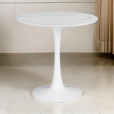 Hivvago Loxi 30 Inch Round Dining Table, White Faux Marble Top, Tulip Accent Body